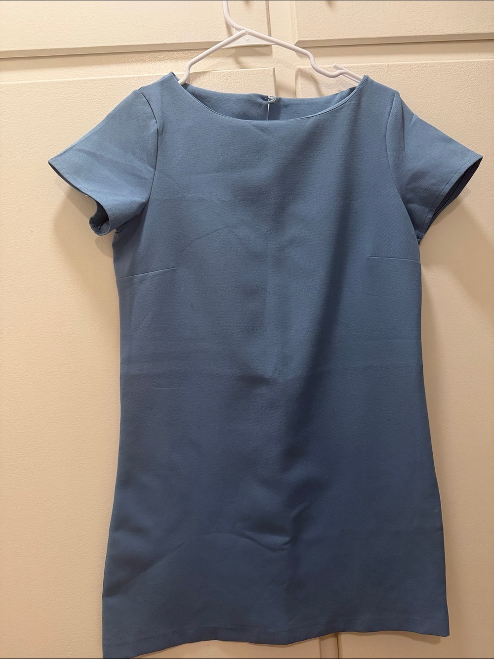 Classic Short Sleeve Shift Dress in Dusty Blue